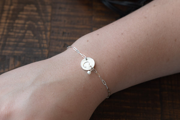 Initial Bracelet - Engraved Compass Bracelet- Silver - Birthday Gift