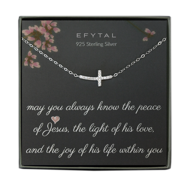 EFYTAL Unique CZ Cross Necklace • Christian confirmation Gift for