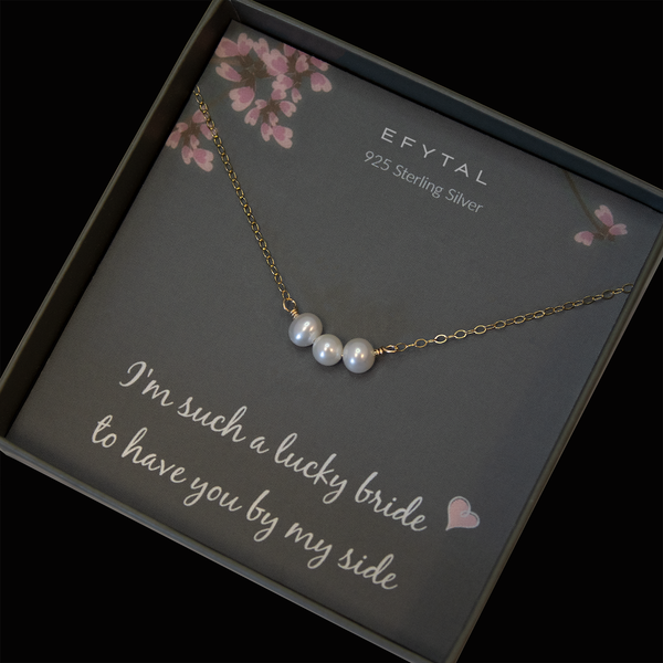 Bridesmaids Floating Pearl Necklaces Set of 5, 5 Pearl Necklaces in order Sterling Silver, Suspended Pearl 0429