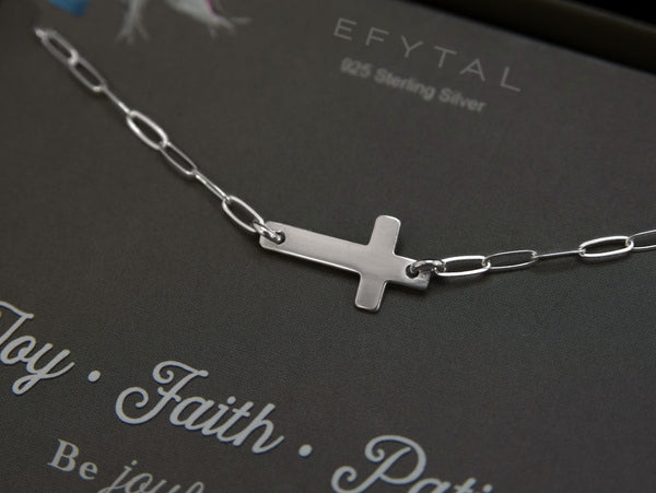 EFYTAL Gold or Silver Sideways Cross Necklace • Christian Jewelry