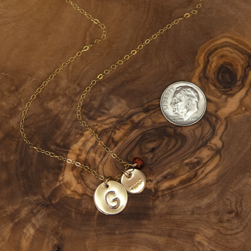 EFYTAL Initial Necklace + Birth Month Charm， Medium Gold Filled